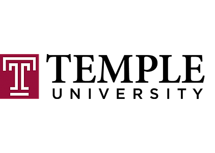 Temple University logo on a maroon background